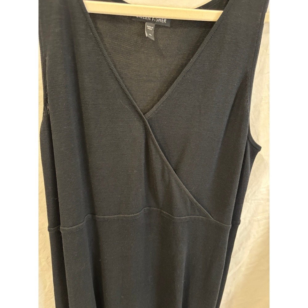 Eileen Fisher Womens Black Knit Surplice V-Neck Sleeveless Empire Waist Dress XL